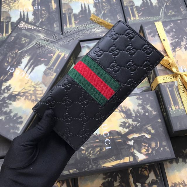Gucci包 古馳錢包 408836黑全皮 義大利牛皮與標誌性織 高端品質男士西裝夾 Gucci男錢包  gudj1299